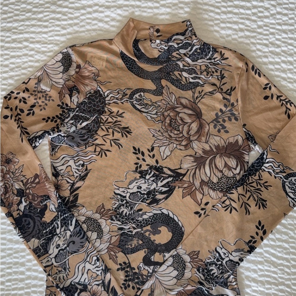Fashion Nova Tan Dragon Print Top